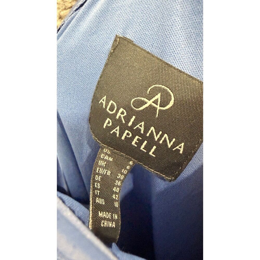 Adrianna Papell Women Gown 6 Blue Satin Crepe One Shoulder Ruffle Side Slit - Picture 5 of 11